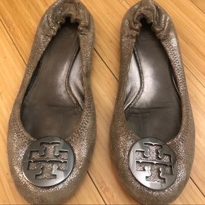 Tory Burch Silver Reva Flats